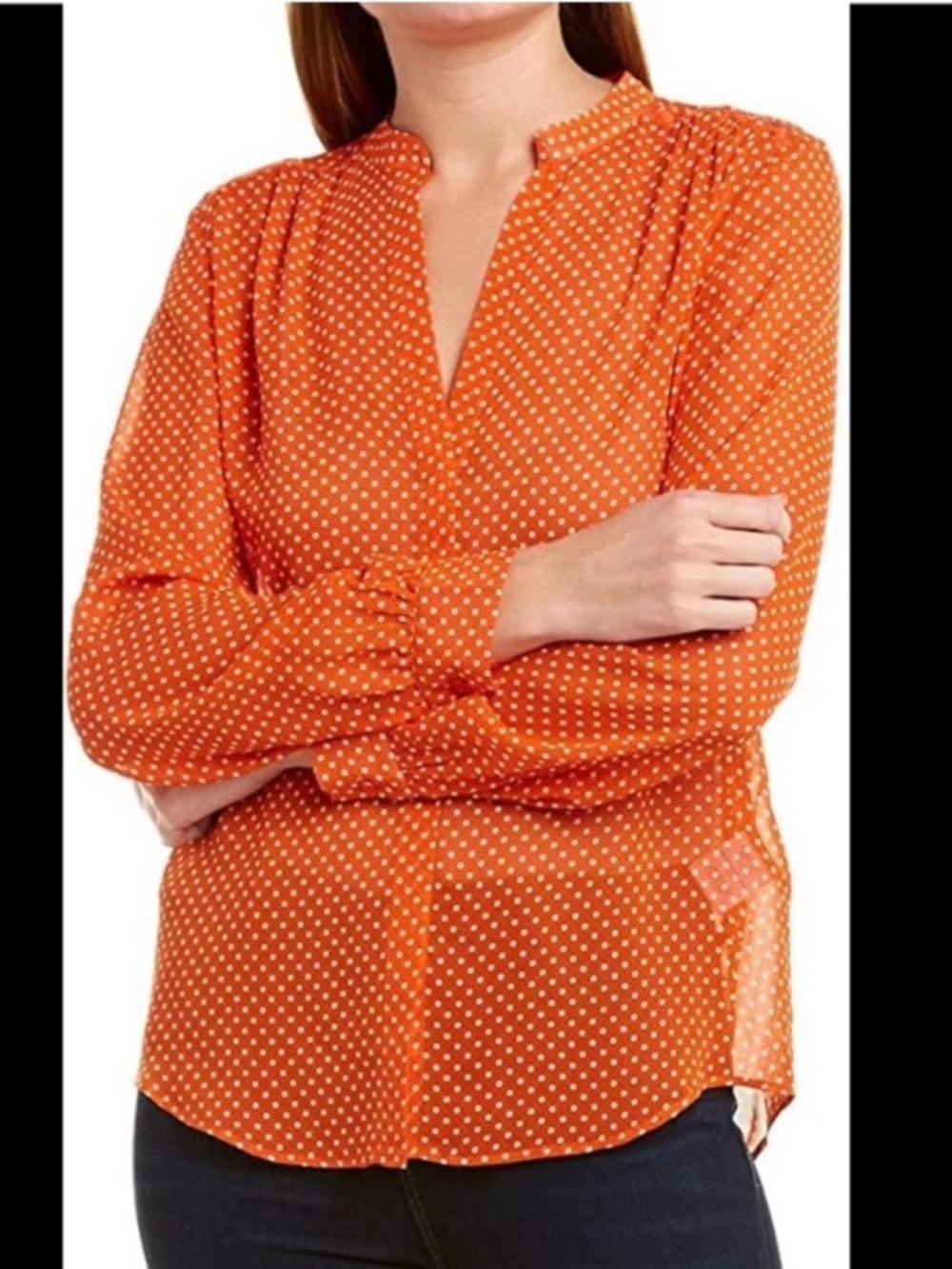 Joie Mintee G Warm Terracotta Polka Dot 100% Silk Blouse size XS